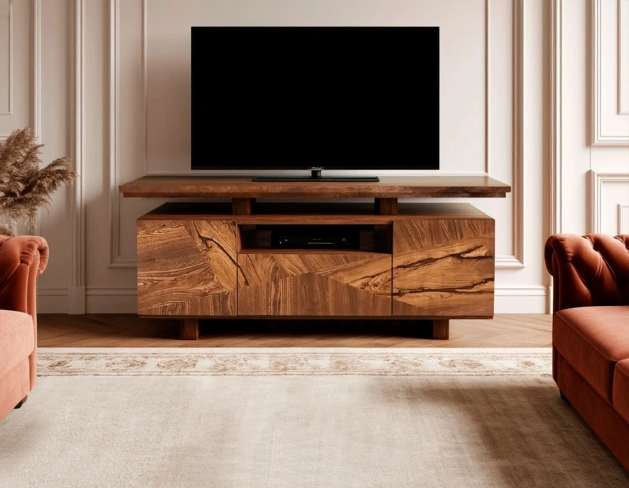 Фасады тумбы под ТВ из слэба горного вяза с текстурой дерева