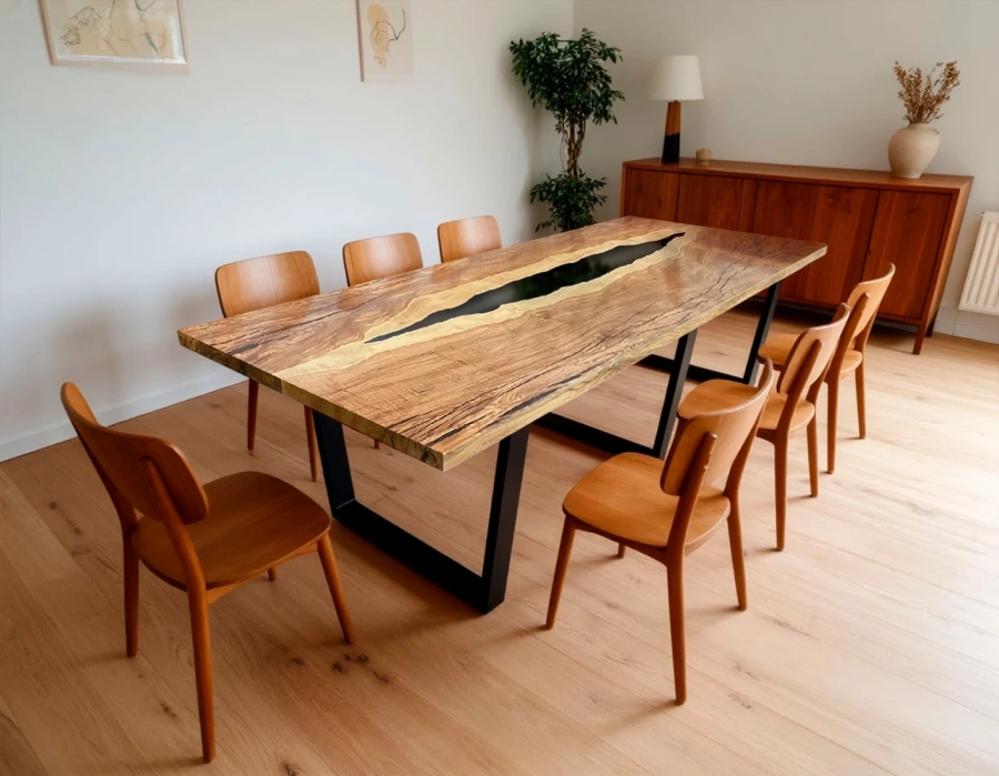 Обеденный стол на 8 персон из натурального ясеня для семейных обедов в гостиной стиля Мид-сенчури