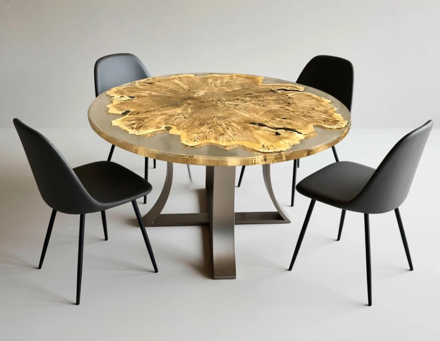 Стол из эпоксидной смолы и дерева для интерьера стиля лофт с кирпичной стеной