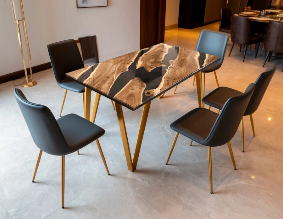 Металлическое основание золотистого цвета для обеденного стола, изготовленное на заказ