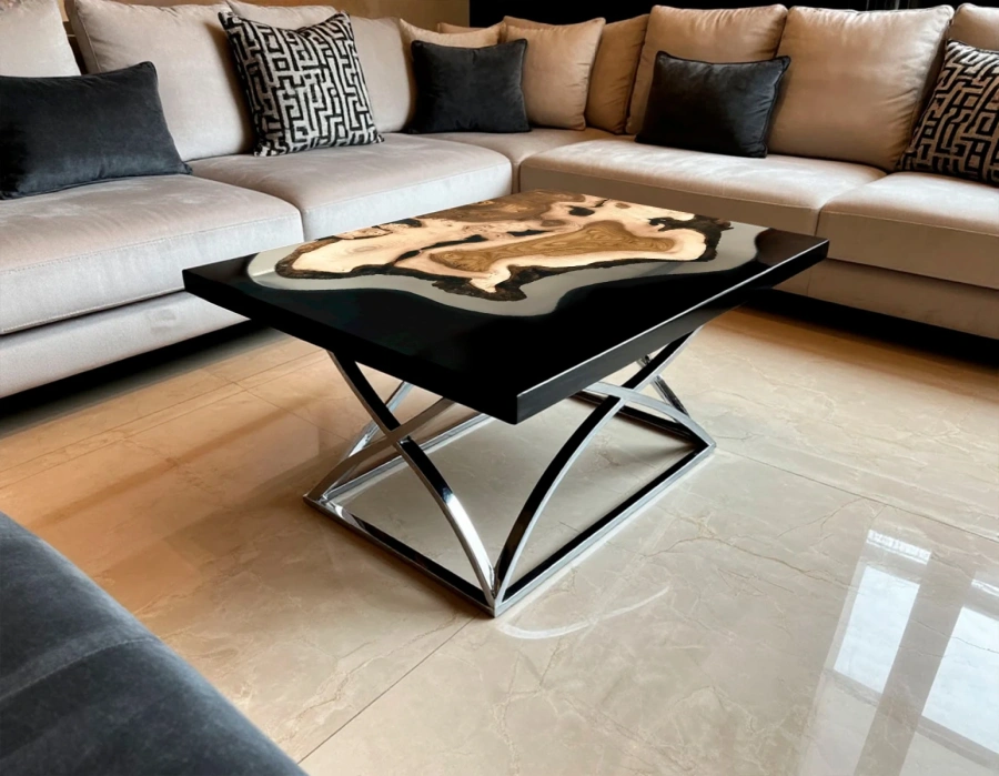 журнальный стол fantasy из карагача и эпоксидной смолы общий вид дизайнерский