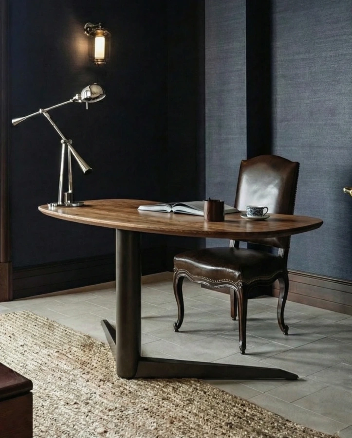 Солидный стол Black Bean из массива карагача в классическом кабинете бизнес-стиля.