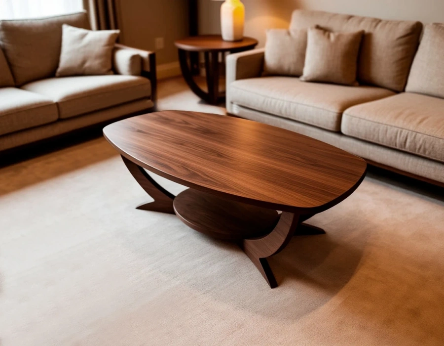 вальный журнальный столик из вяза в цвете мореный дуб в классической гостиной