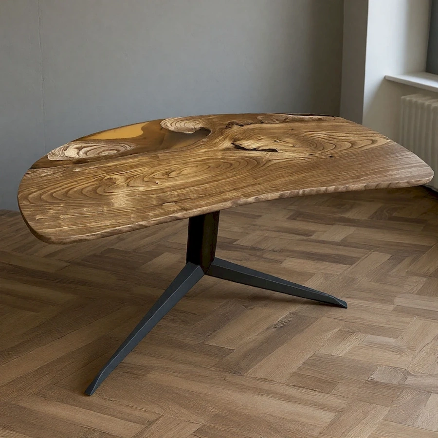 Варианты цвета эпоксидной смолы для столешницы стола Amber Bean на заказ: янтарный, серый, черный