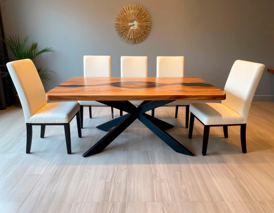 Обеденный стол из массива на 8 человек в современном минималистичном интерьере