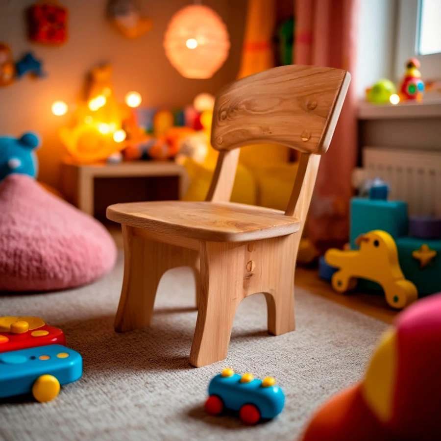 Детский стул из карагача натурального цвета в интерьере детской комнаты