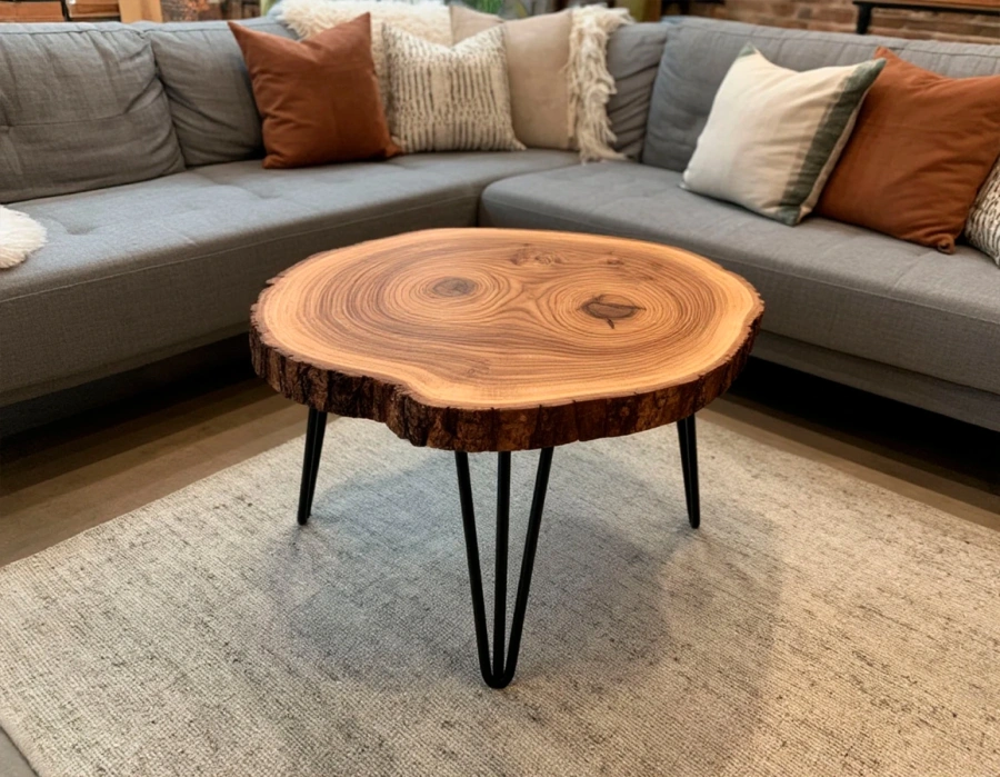 Столешница жкрнального тола выполнена из спила горного вяза/карагача и стабилизирована эпоксидной смолой  Art.1252.523