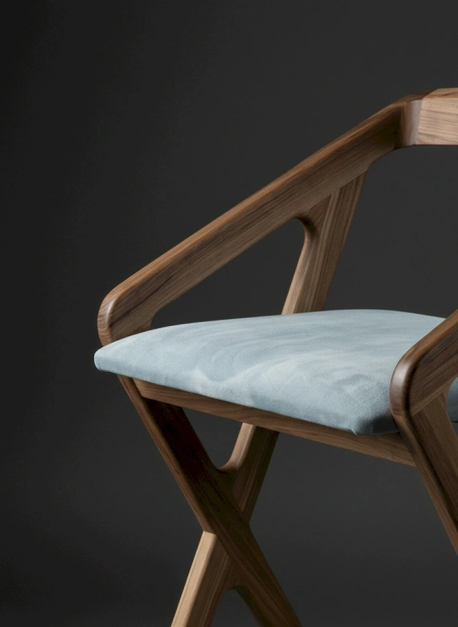 Объемное сиденье барного стула, обитое тканью цвета лен