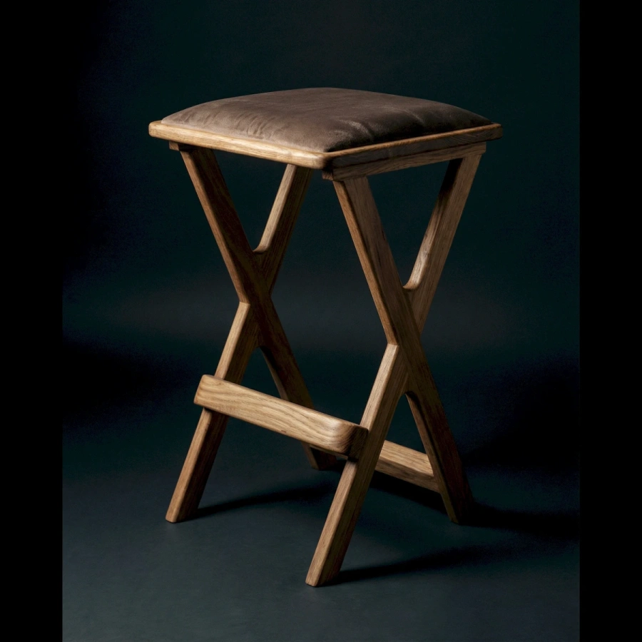 Дизайнерский деревянный барный табурет с Х-образными ножками из массива с мягким сиденьем