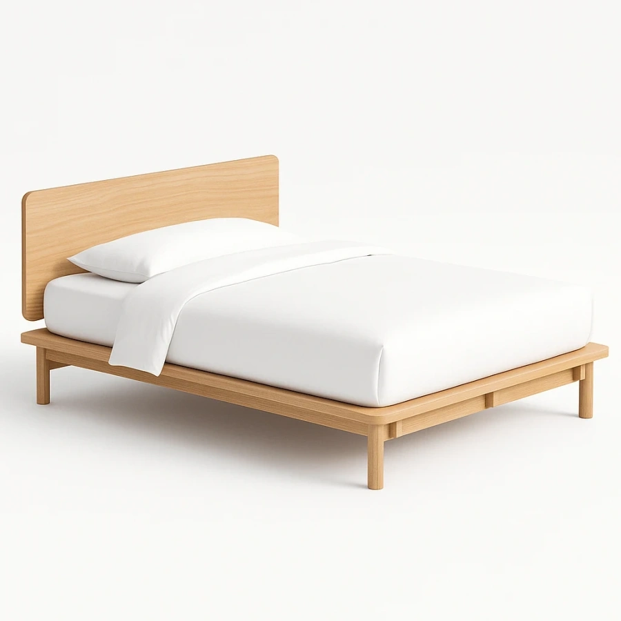 Невысокое изголовье кровати из натурального дуба с красивой текстурой дерева