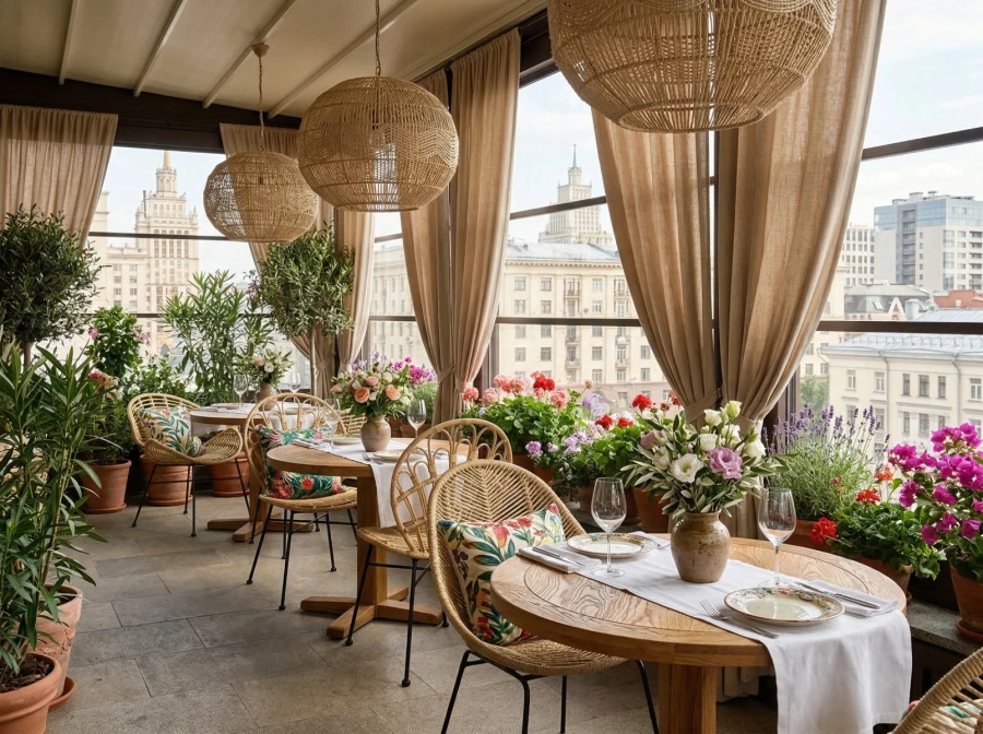 Недорогая садовая мебель из искусственного ротанга для HoReCa на летней веранде