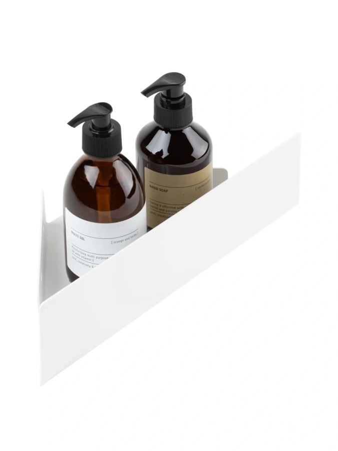 Белая угловая полка из металла для душевой MyOry Corner One