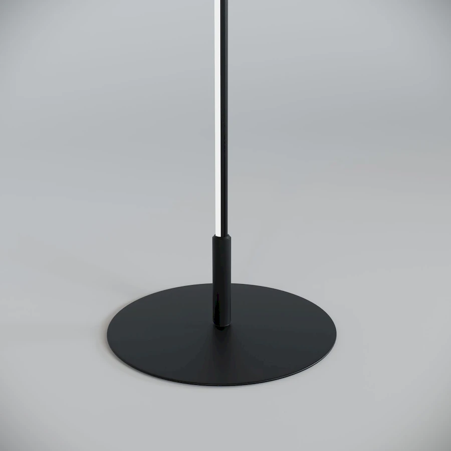 Крупный план напольного светильника SimpLumen, матовая черная основа из металла