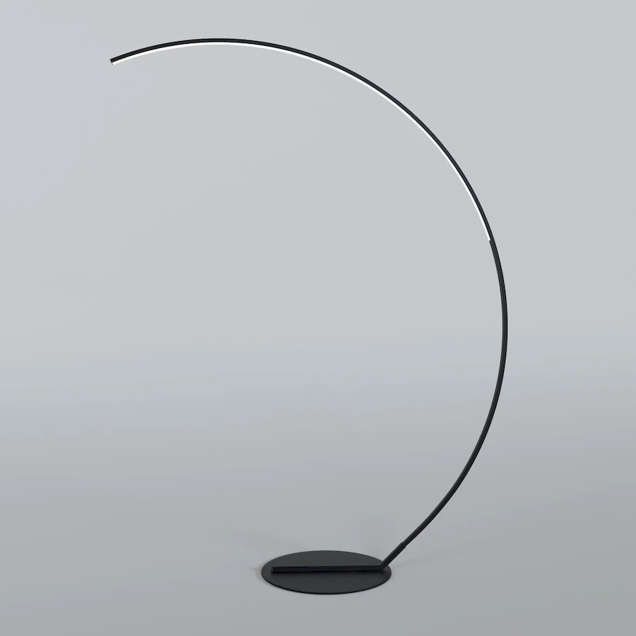 Современный торшер ArcOsmo с дугообразной алюминиевой стойкой. Выключен