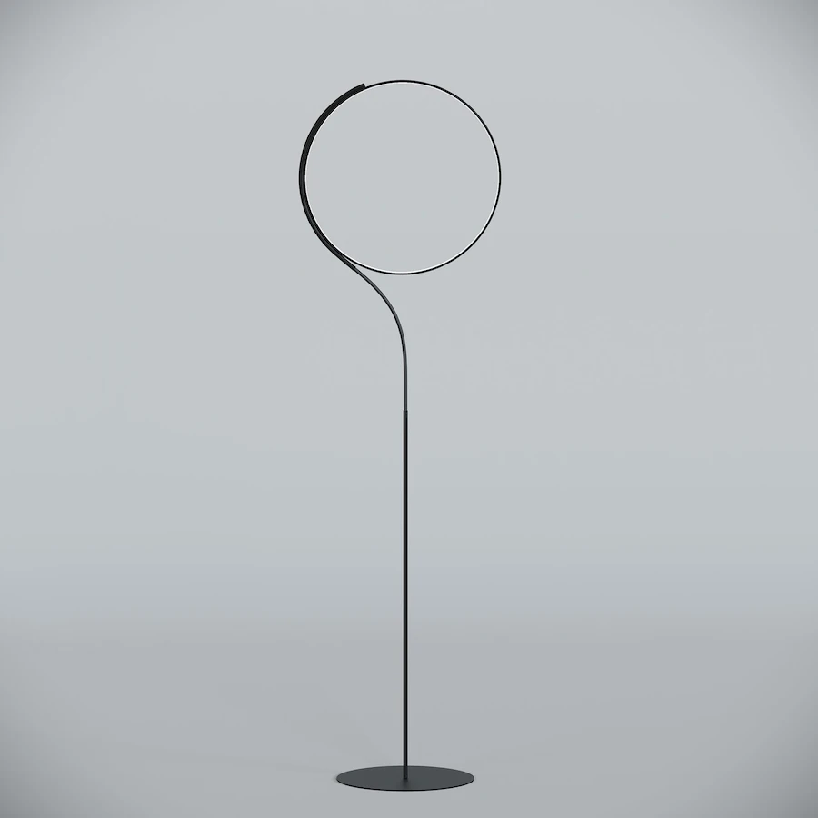 Торшер CircleLine с кольцевым световым элементом на черной стойке в интерьере гостиной
